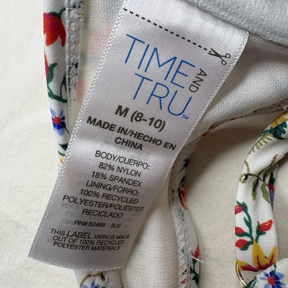 Time & Tru Ditsy Botanical White Bra Underwire Bikini Top Size Medium Womens
